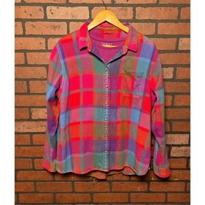 L.L Bean Plaid Long Sleeve Button Up & Short Sleeve Shirt Cotton Women's‎ XL Pet